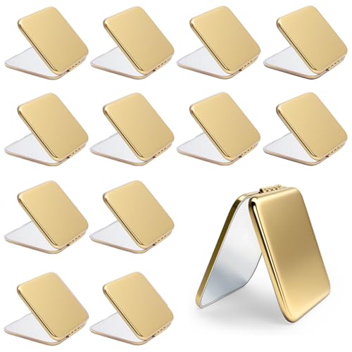 Compact Mirror, Pocket Travel Makeup Mirror for Purse, Metal Square Shell, 2-Sided 1X/2X Magnifying, Portable, Folding, Handheld, Gold,12 Pack