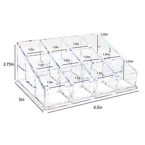 Isaac Jacobs Clear Acrylic 12 Compartment Nail Polish Holder, Organizer for Makeup, Essential Oils, Storage Solution, Rack Display (3 Rows (x4)) (Pack of 2)