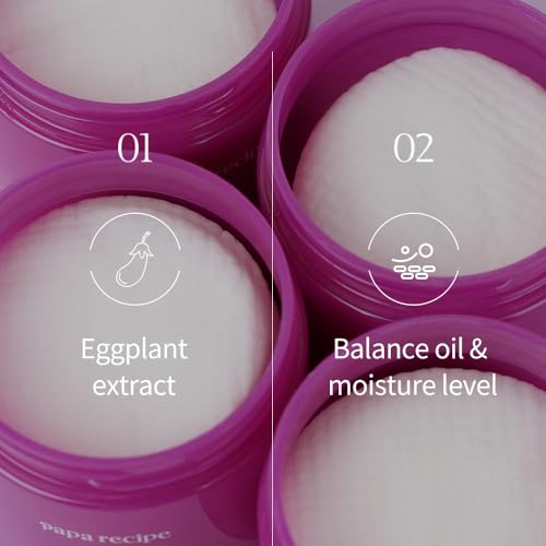Papa Recipe Clearing Exfoliating Toner Pads ? Dual-sided Korean Skin Care Pads with 1,000ppm of Eggplant Extract, AHA BHA PHA - Exfoliates, Hydrates & Smooths Skin Texture for Sensitive Skin - 70ct