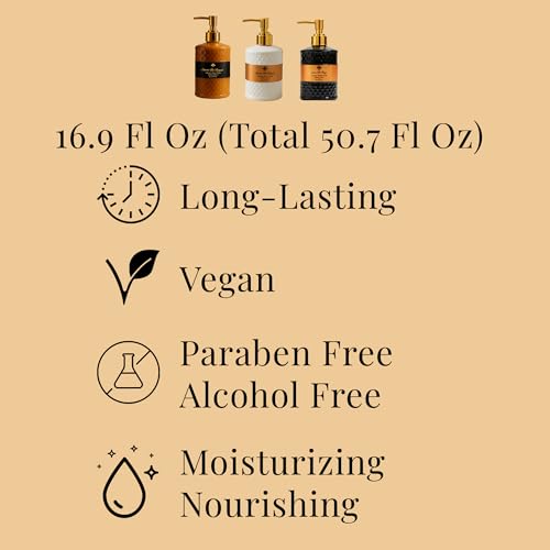 Luxury Pack of 3 Liquid Hand Soap, Jasmine/Musk Vanilla/Vanilla Orange Bathroom Soap Hand Wash Refillable Bottle Gift 50.7 Fl Oz