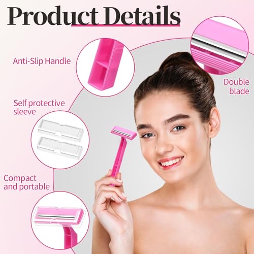 60 Count Women's Disposable Razors, Twin Blade Shaving Razor Pink Stainless Steel Women's Disposable Razors for Men Women Camping Traveling Home