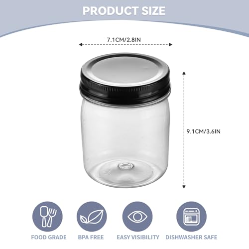 novelinks 8 oz Clear Plastic Jars with Airtight Lids, 24 Pack Plastic Mason Jars with Lids 8oz, Refillable Storage Slime Containers & Small Spice Jar for Kitchen Organization (24 Pack,Black)