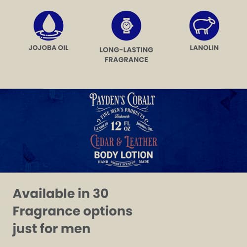 Payden's Cobalt Cedar & Leather For Men Scented Luxury Body Lotion with Lanolin and Jojoba Oil, 12 Oz