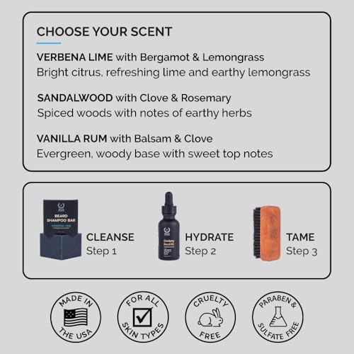 ZEUS Beard Wash Bar for Men, All-Natural Hydrating Shampoo, Skin-Clarifying Soap & Beard Care Cleanser with Natural Ingredients, Anti-Itch & Gentle on Skin (Made in USA) Verbena Lime