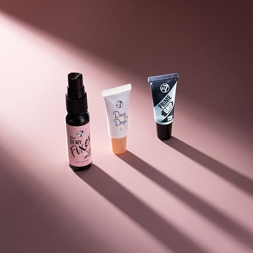 W7 Mini Glow Heroes Set - Travel Size Makeup Minis with Primer, Glow Drops & Setting Spray