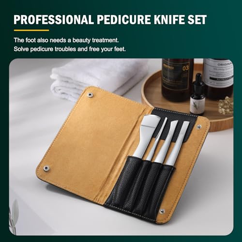 FVION Professional Pedicure Knife Set, 4PCS Ingrown Toenail Removal Blades Kit, Stainless Steel Callus Shaver Foot Blades