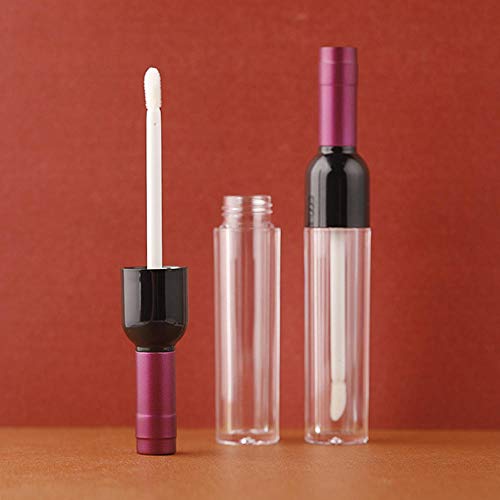 10 Pcs 5ml Empty Wine Bottles Shaped Plastic Lip Gloss Tubes Vials Mini Refillable Clear Lip Glaze Tubes Lipgloss Bottles Holder DIY Liquid Lipstick Tube Lip Oil Bottle Container for Woman Girl Makeup