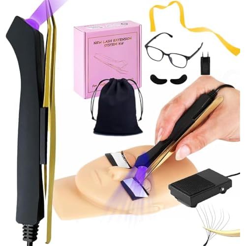 Uv Lash Lamp with Foot Pedal Portable Eyelash Extension Lamp Uv Eyelash Extension Curing Lamp for Nails Art, Uv Lash Light for Eyelash Extension Light with Tweezers for Beauty Salon