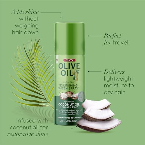 ORS Olive Oil Nourishing Sheen Spray with Coconut Oil for Restorative Shine 2 Ounces - Travel Size