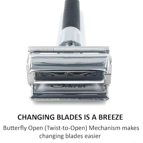Parker 92R Graphite Gray, Long Handle Heavyweight Butterfly Open Double Edge Safety Razor for Men, 5 Parker Premium Platinum Double Edge Razor Blades Included