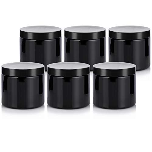 JUVITUS Black Large 16 oz PET Plastic (BPA Free) Large Refillable Jar - (6 pack)