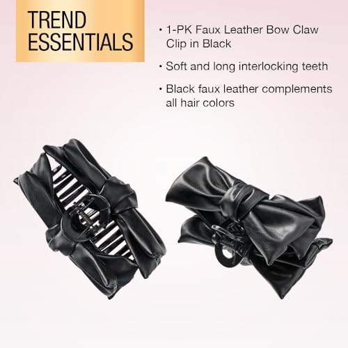 Scunci by Conair faux leather bow claw clip - claw clips for thick hair - claw clip - hair accessories for women - hair accessories for girls - Black