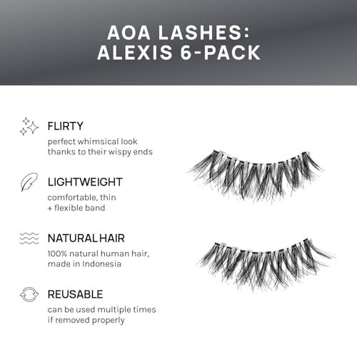AOA Studio 6 Pairs Alexis Natural Handmade False Eyelashes with Glue and Tweezer Lash Kit Natural Volume Reusable Fake Eyelashes 100 Percent Handmade Cruelty Free