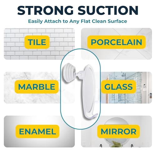 HONEYBULL Fogless Shower Mirror with Suction Mount & Swivel ? Anti-Fog Acrylic Bathroom Mirror for Shaving ? Built-in Razor Holder, Easy Install, Home Shower Accessory (White)