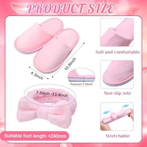 12 Pcs Girls Spa Party Supplies for Kids Gifts Sleepover Party Supplies Include 6 Closed Toe Kids Disposable Slippers 6 Bow Spa Headbands for Makeup Slumber Favors Birthday