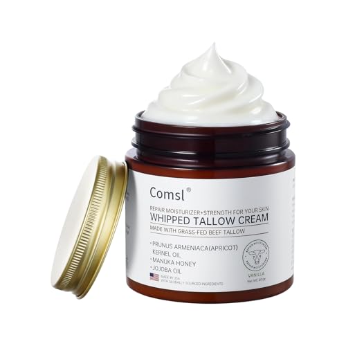 Whipped Tallow Honey Cream with Grass-Fed Beef Tallow & Raw Honey, Face & Body Moisturizer, for Dry, Sensitive Skin, Eczema, Rosacea,US- Made,FL.4oz(Citrus Breeze)