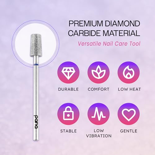 PANA 3/32" Diamond Carbide Cone Bit- Style 15, Medium Grit - Professional Cuticle Nail Drill Bits for Acrylic Gel Nails Dry Manicure Pedicure Shape Remove Tools