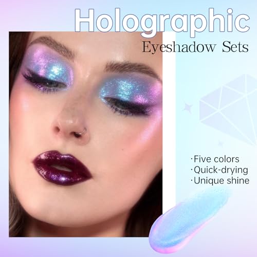 5 Colors Liquid Glitter Eyeshadow Set, Chameleon Metallic Shimmer Diamond Eyeliner Sparkle Eyeshadow, Waterproof Long Lasting Holographic Eye Brightener Chrome Highlighter Makeup
