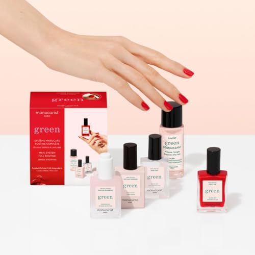 Manucurist System Green¢â (Poppy Red) - Professional Manicure Gift Set, Vegan : 1 Nail Prep, 1 Base Coat, 1 Poppy Red Nail Polish, 1 Top Coat, Drying Drops - Manicure Kit - Gifts for Her