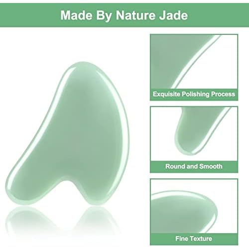 URAQT Gua Sha Massage Tool, 2 Pcs Natural Jade Gua Sha Board, Quartz Jade Stone Gua Sha Facial Tool, Face Scraping Massager, Anti Aging Massage Beauty Tool for Face, Eye, Neck
