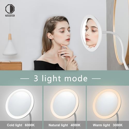 6.5" Clip-On Magnifying Vanity Mirror - 5X Magnification, USB Rechargeable, Lighted, Travel-Friendly (White)