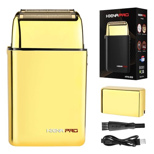 HIENA PRO Foil Shaver for Men Barber, Double Electric Foil Trimmer, Professional Electric Razor, Close Shaver, Cordless Rechargeable with USB, Gold