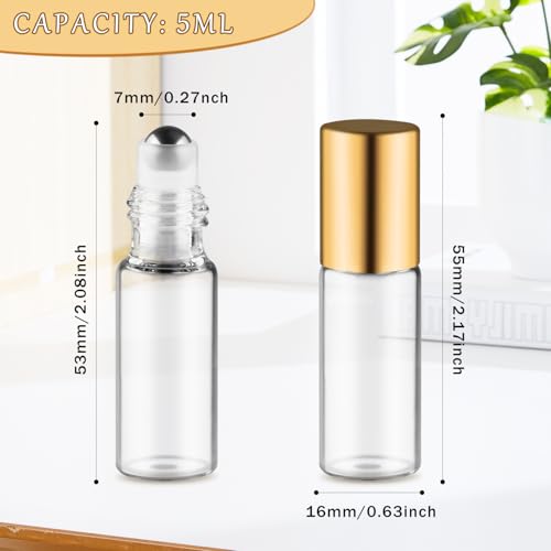 40 Pcs Essential Oils Roller Bottles Small Refillable Glass Perfume Bottles Sample Vials with Roller Balls & Gold Lids for Travel Cosmetic - 5ml