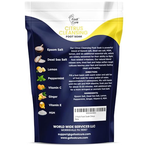 Citrus Detox Foot Soak With Epsom Salts - for Foot Callus, Immune Boost, Damaged Toenail, Athletes Foot, Pedicure & Toenail Repair Liquid