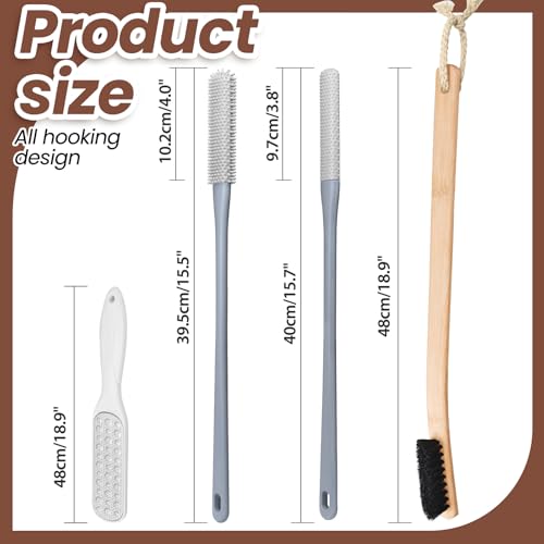 4 Pack Toe Cleaning Brush Set,Long Handle Bath Toe Brush Scrubber Bathroom for Seniors Elderly Men and Women (Grey)
