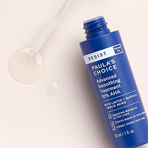 Paula's Choice RESIST Smoothing Treatment 10% AHA Face Exfoliator with Green Tea, Lactic, Glycolic & Malic Acids Liquid Exfoliant for Face, Anti-Aging for Normal to Dry Skin, Fragrance-Free, 1oz