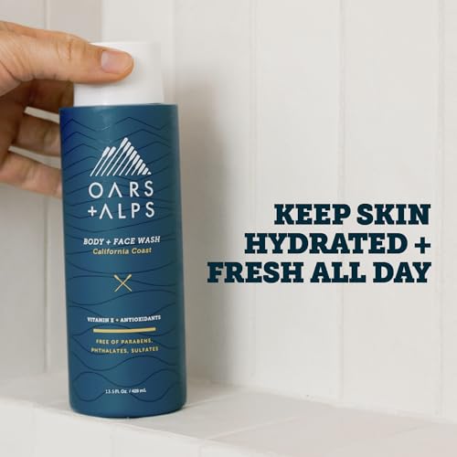 Oars + Alps Body Wash for Men, Mens Body Wash & Face Cleanser with Vitamin E & Antioxidants, Moisturizing, Paraben & Sulfate Free Cleanser, California Coast, 1pk
