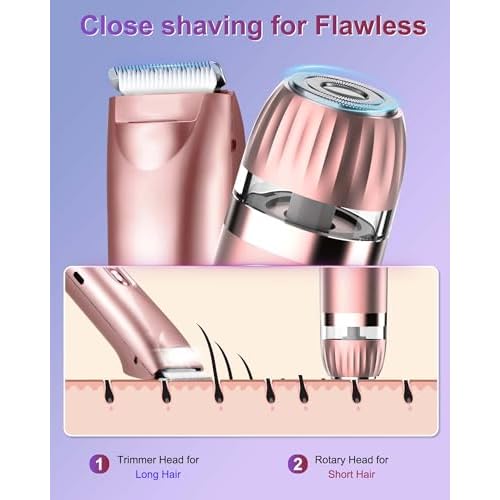 Bikini Trimmer for Women- LED Light Electric Razors for Women for for Face, Bikini, Body, Leg, USB Rechargeable Facial Hair Removal, IPX7 Waterproof Electric Shaver, Painless & Flawless