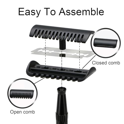 Double Edge Safety Razor, Single Blade Razors for Men and Women, Resuable Metal Razor, with 10 Double Edge Blades, Smooth Close Shave, Plastic-free Eco-Friendly Sustainable Shaving