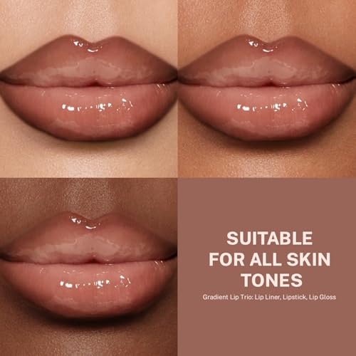 Noerrors 3Pcs Lip Combo Set, Lip Kit with Brown Plumping Lip Liner & Nourishing Lipstick & Nude Glossy Lip Gloss, Long-Lasting, Lightweight, Non-Sticky, Juicy Nude Pink Lip Contour Trio Set for Women