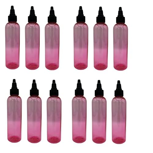 Natural Farms 4 oz Pink Cosmo Plastic Bottles -12 Pack Empty Bottle Refillable - BPA Free - Essential Oils - Aromatherapy | Black Twist Top Cap - Made in the USA