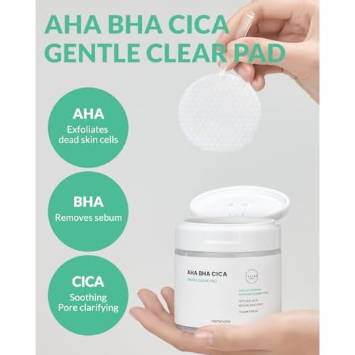 AHA BHA Cica Gentle Clear Pad - Facial Exfoliating Pad for Dead Skin Cell Care, pH Balancing & Sebum Control, Tighten Large Pores, Calm Sensitive Skin, & Moisturize Dry, Flaky Skin, 70 Sheets