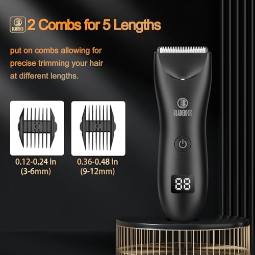 Body Hair Trimmer for Men, Electric Ball Trimmer with Ceramic Blade, Waterproof Pubic Groin Hair Trimmer for Mens Grooming Kit with LCD Display & Recharge Dock (Black)
