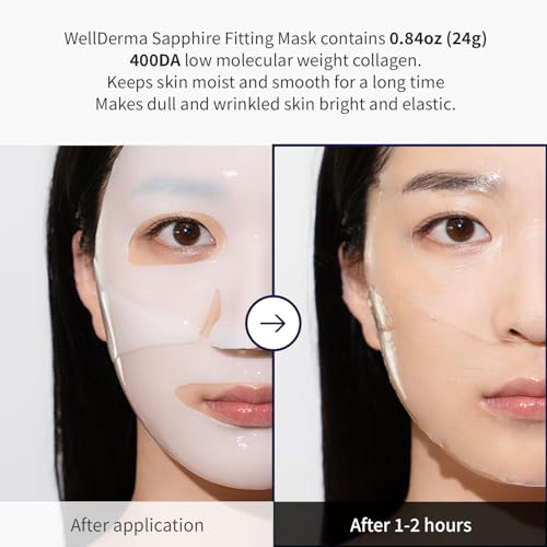 WELLDERMA Sapphire Collagen Impact Hydrogel Fitting Mask, 25g x 4 Sheets ? Hydrating & Firming Micro-Hole Sheet Mask with Collagen Water 850,294ppm, Niacinamide & Peptides