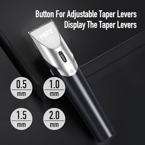 MRY Ceramic Cutter Cordless Men's Barber Women's Professional Waterproof LCD Hair Clippers USB Rechargeable (Black with Silver Color)