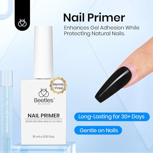 Beetles 4 Pcs 15ml Gel Top Coat and Base Coat Set with Nail Dehydrator and Primer Professional Nail Prep Acid-Free & Hema-Free Dehydrate Bond Primer Set for Acrylic & Gel Nail Polish Nail Gifts