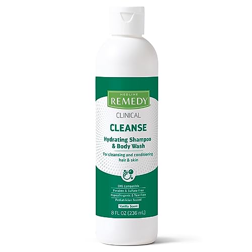 Medline Remedy Clinical Hydrating Shampoo & Body Wash (8 fl oz), 12 Count, Vanilla Scent, Cleanser, No-Rinse, Adults, Kids, Shower Or Bedside, Dimethicone, Sulfate Free