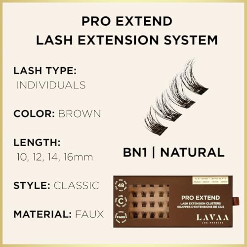 PRO Extend Lash System | 48 Brown Lash Clusters in 4 lenghts: 10mm 12mm 14mm 16mm | Flat-Band All-Day Comfort | DIY Lash Extensions (BN1 | BROWN NATURAL)