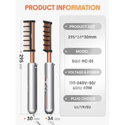 SHEGLAM Hot Comb Straightener Brush for Black Women Hair ? 30s Fast Heating, 5 Temperature Settings, Dual Voltage, for Wigs, Insulated Protection Styler with Gloss Pro¢â Coating
