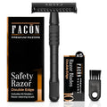 Fac?n Double Edge Safety Razor for Men & Women - Butterfly Open Stainless Steel Razor w/ 50 Platinum Double Edge Safety Razor Blades, Single Blade Razor for Smooth Close Shave, Reusable & Eco-Friendly