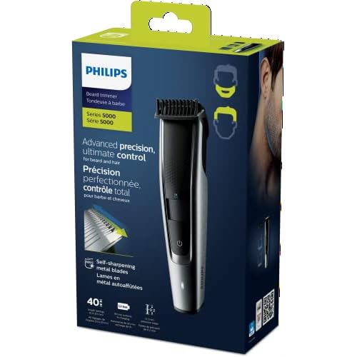 Philips Beard Trimmer and Hair Clipper Series 5000 - Black and Silver - No Blade Oil Needed