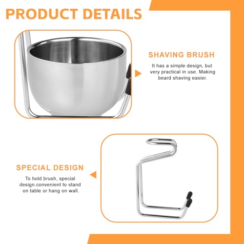 2-in-1 Stainless Steel Shave Bowl & Stand Set Adjustable Razor Brush Holder Grooming Cup for Men's Beard Care and Cleaning