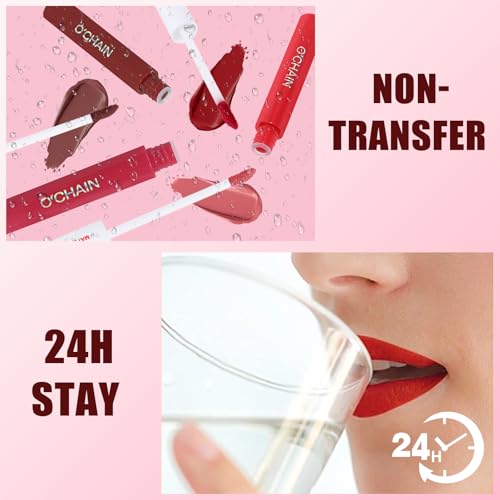 O'CHAIN 3PCS Lip Liner & Lipstick Combo Set, Velvet Matte Lipstick and Matte Liquid Lipstick, Long-Lasting Waterproof and Smudge Proof, Lip Makeup Kit for Women (12 REY)
