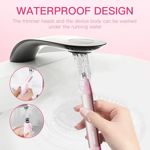 Nose Hair Trimmer for Women 3in1 Facial Hair Removal Trimmer - Metal Body, Rechargeable, Waterproof, Portable - Nose, Ear, Eyebrow, Peach-Fuzz, Lips, Chin (Pink)