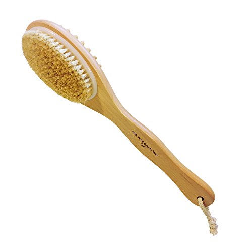 Dry Brushing Body Brush Anti Cellulite Treatment Skin Smoother Scrubber, Boar Bristles Long Handled, Thighs Buttocks Back Massager, Ayurvedic Lymphatic Drainage Tratamiento de Celulitis Anticelulitis