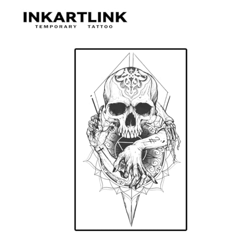 INKARTLINK Temporary Tattoos, Semi Permanent Tattoo Adult Art Design Waterproof Temp Tattoo Party Favors Tattoo Stickers Realistic Look, No Adhesive, Lasts 1-2 Weeks Black (Skull Compass)